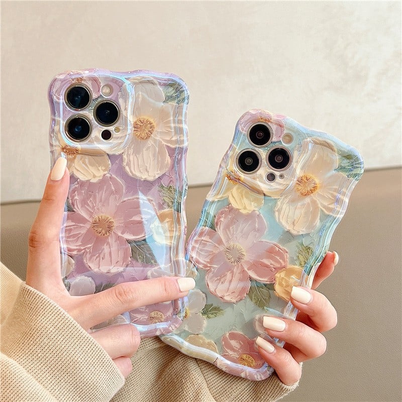 🔥Colorful Retro Oil Painting Print Flower Apple Phone Case