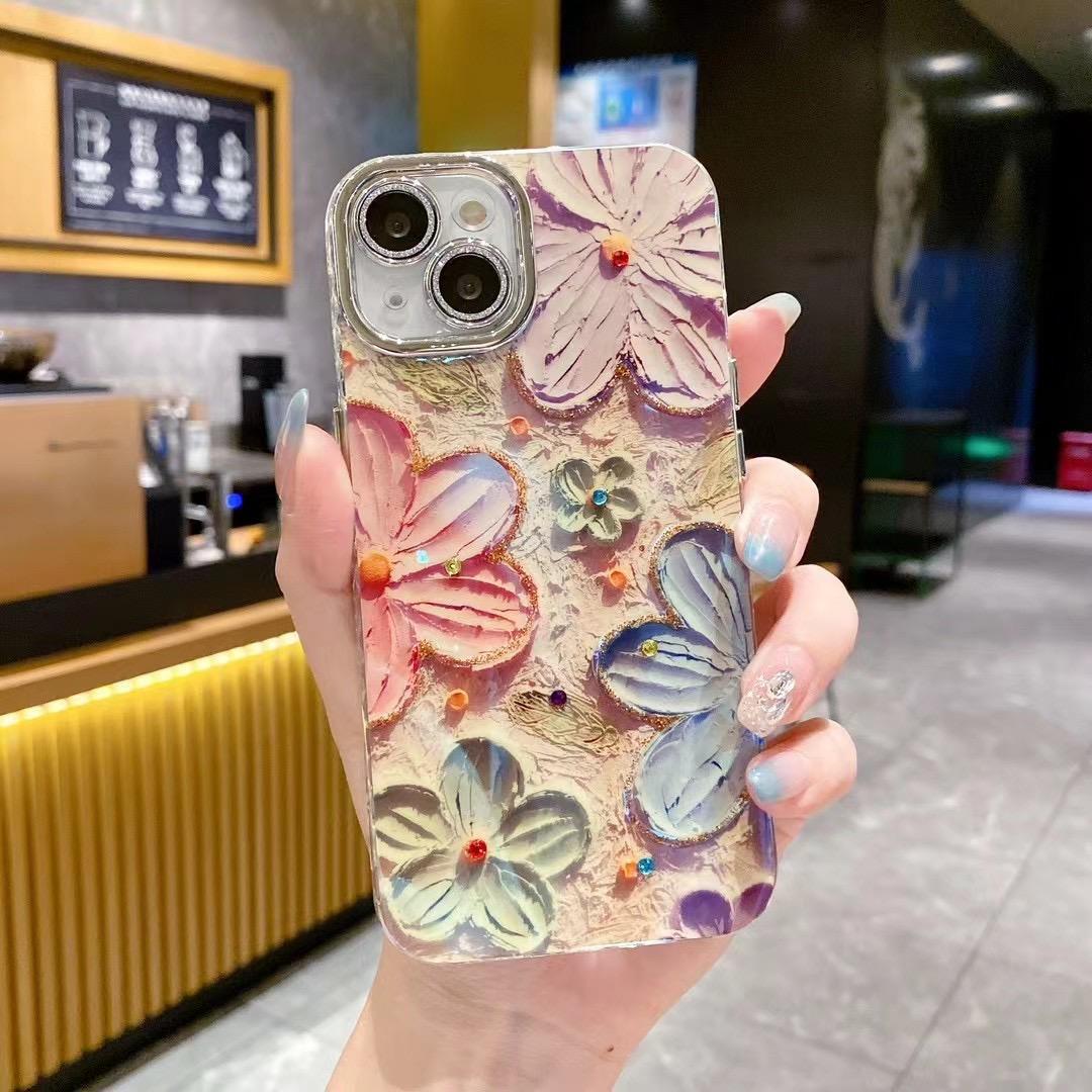 🔥Colorful Retro Oil Painting Print Flower Apple Phone Case